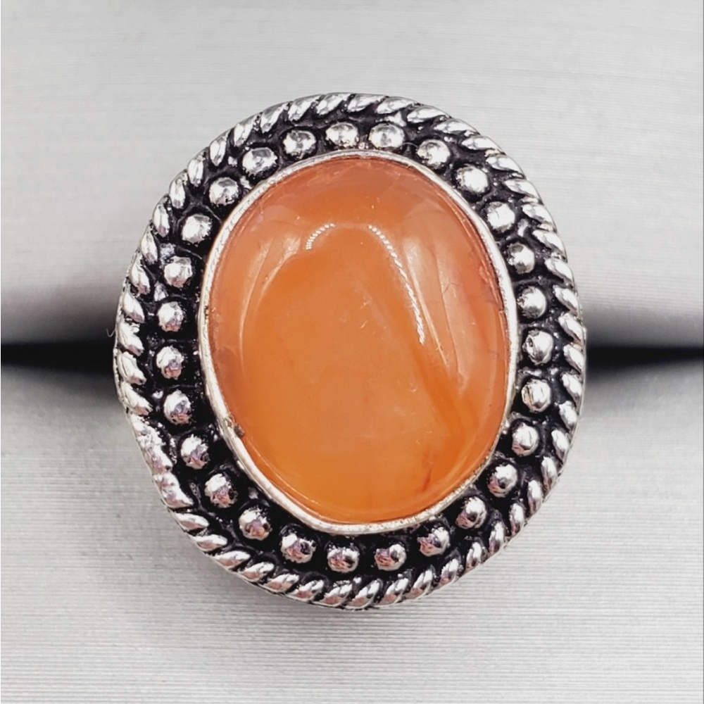 Genuine Bezel Set Orange Carnelian 925 Sterling Silver Ring